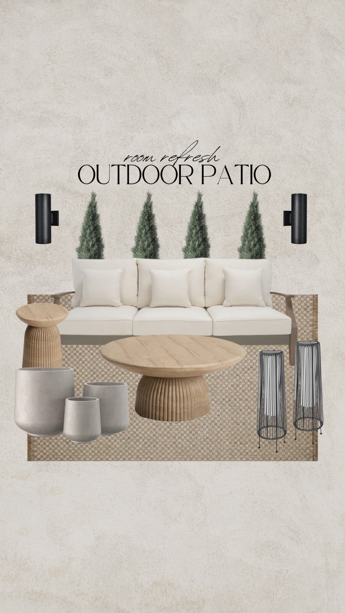 Outdoor patio finds! Outdoor sofa, outdoor lantern, solar powered lights, outdoor rug, travertine table, concrete planter pots

#LTKSeasonal #LTKHome #LTKSaleAlert