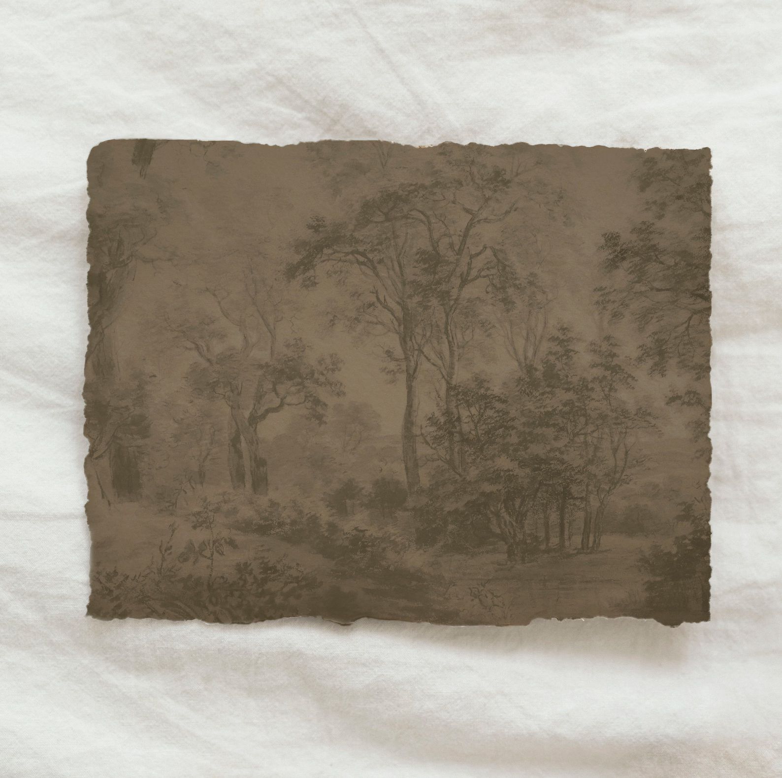Vintage Foggy Forest Print / Minimalist Antique Wall Art PRINTABLE / Dark Brown Tree Painting P15... | Etsy (US)