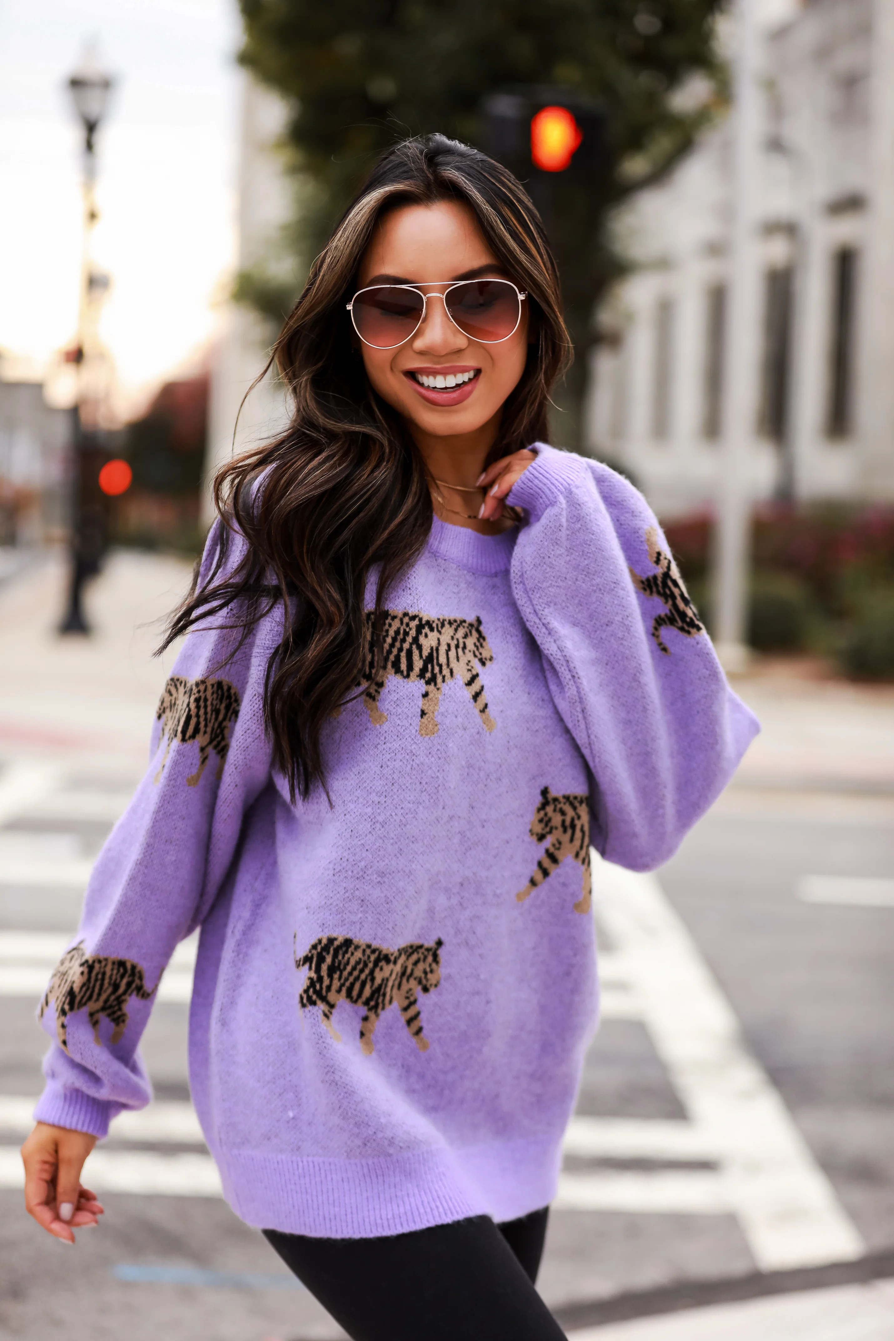 Tame My Heart Lavender Tiger Oversized Sweater | Dress Up