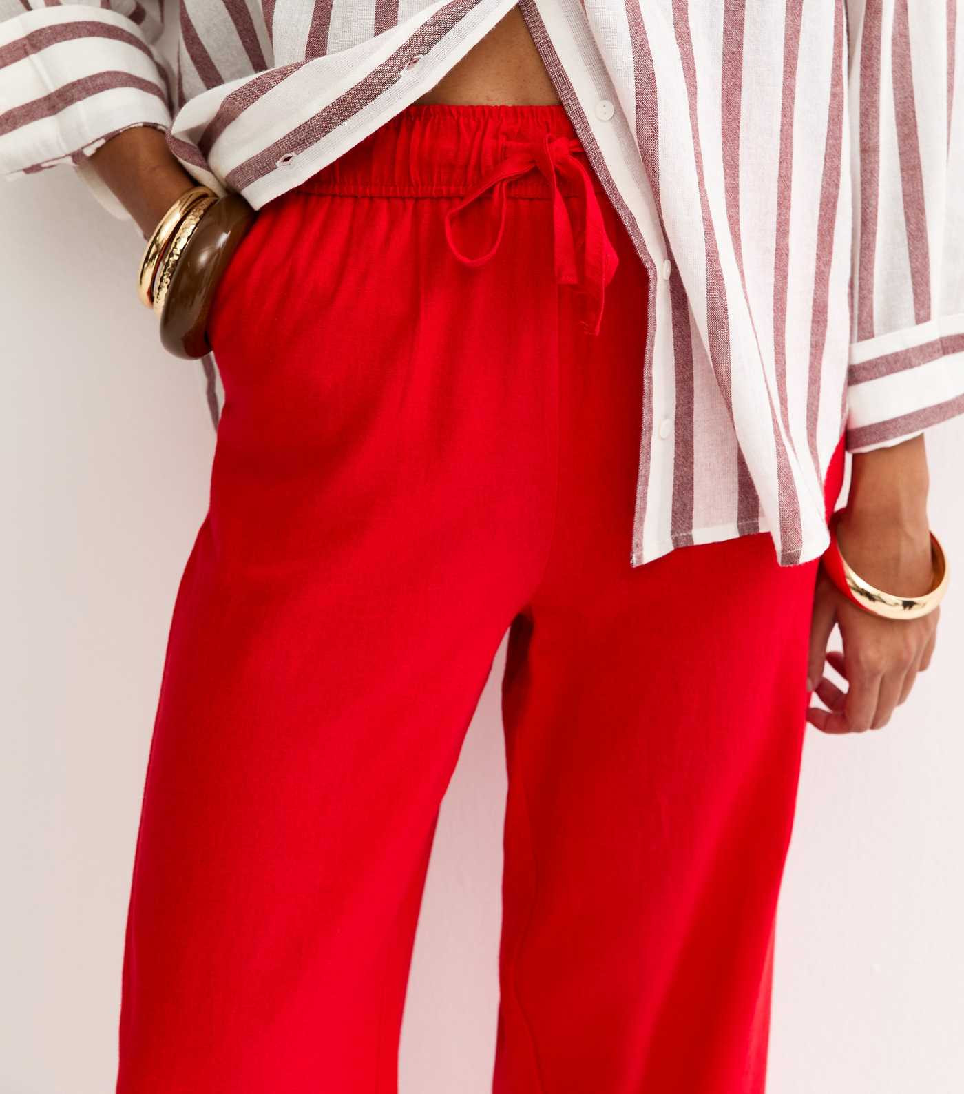 Bright Red Linen Blend Wide Leg Trousers | New Look | New Look (UK)