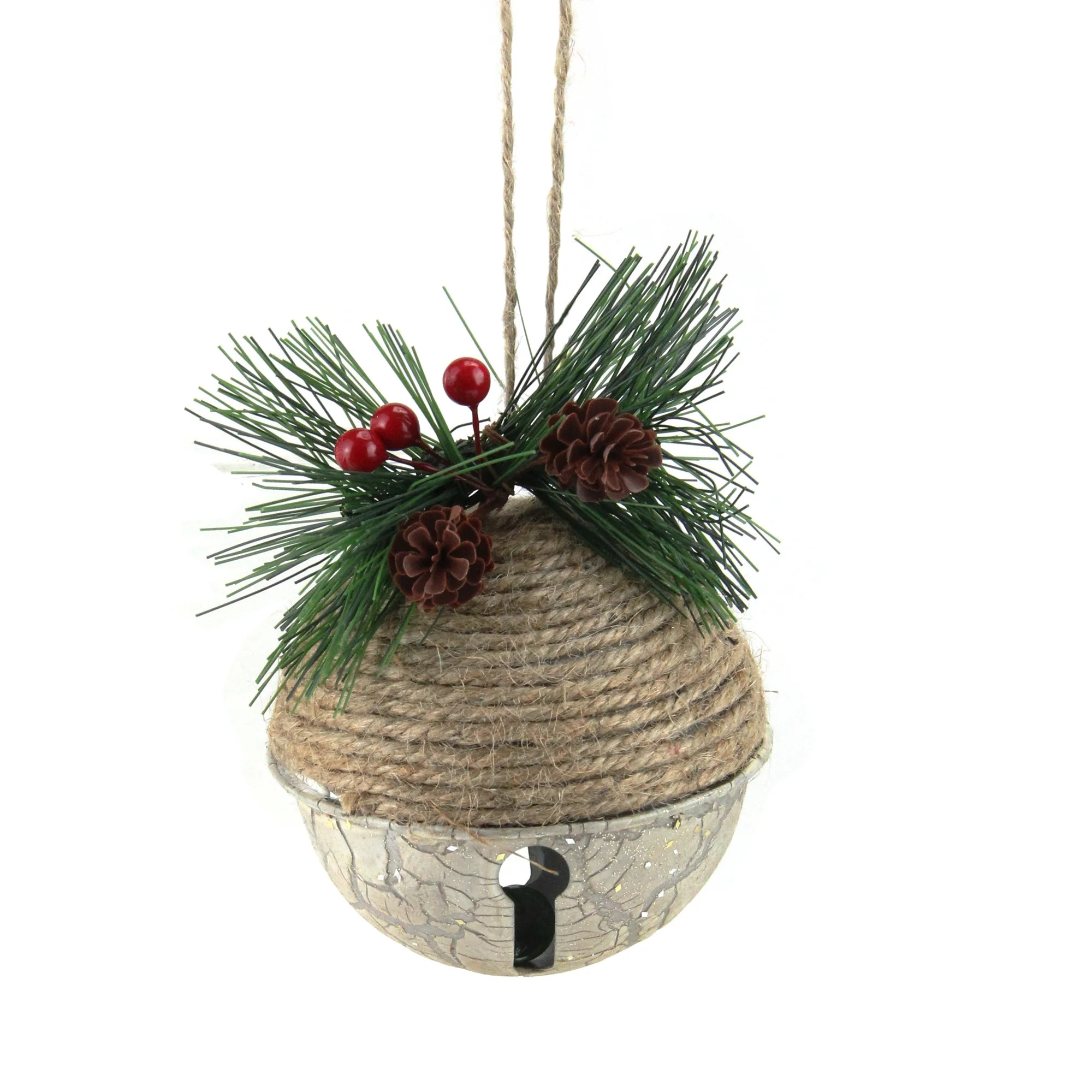 5" Green Rustic Pine Cone and Holly Berry Jingle Bell Christmas Ornament - Walmart.com | Walmart (US)