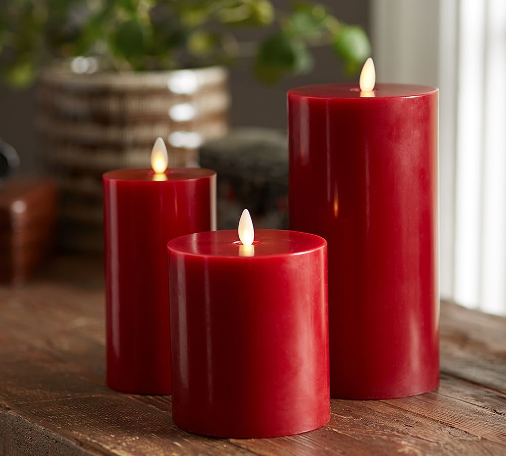 Premium Flickering Flameless Wax Pillar Candles - Red | Pottery Barn (US)