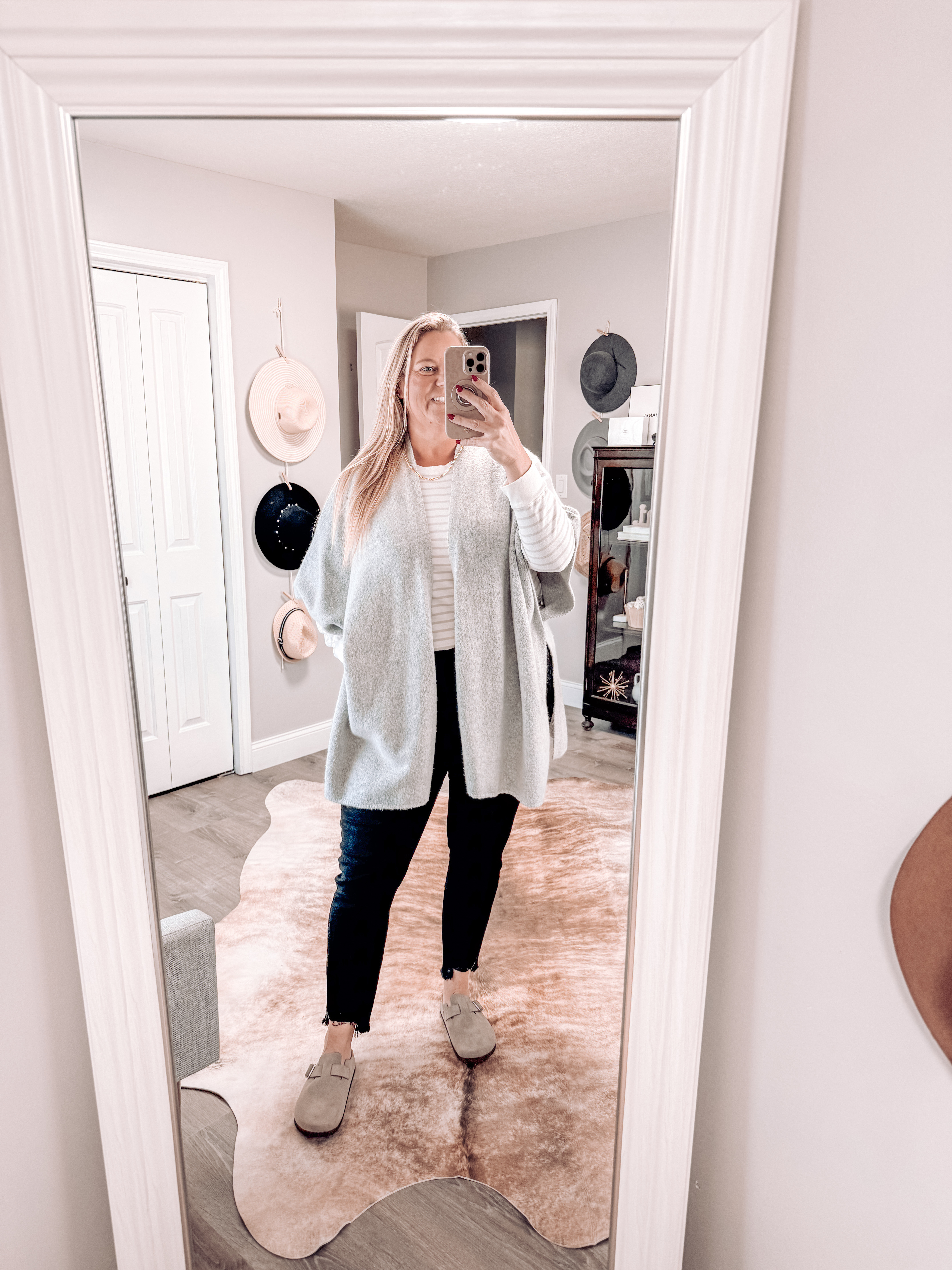 Winter comfy outfit with skinny jeans, long sleeve tee, and sweater shawl. 

#LTKStyleTip #LTKPlusSize #LTKOver40