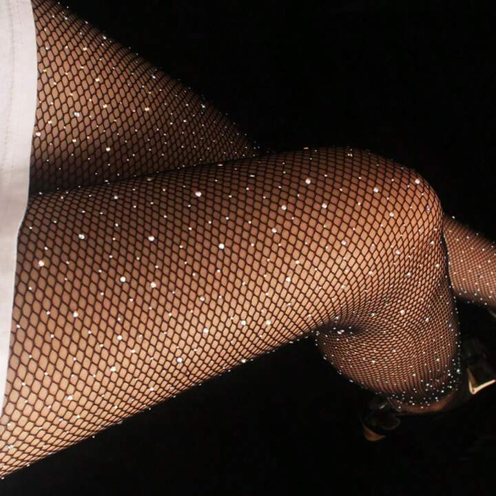 New Arrival Rhinestone Decor Fishnet Stocking With Open Crotch, Rhinestone Garter Belt And Long S... | SHEIN