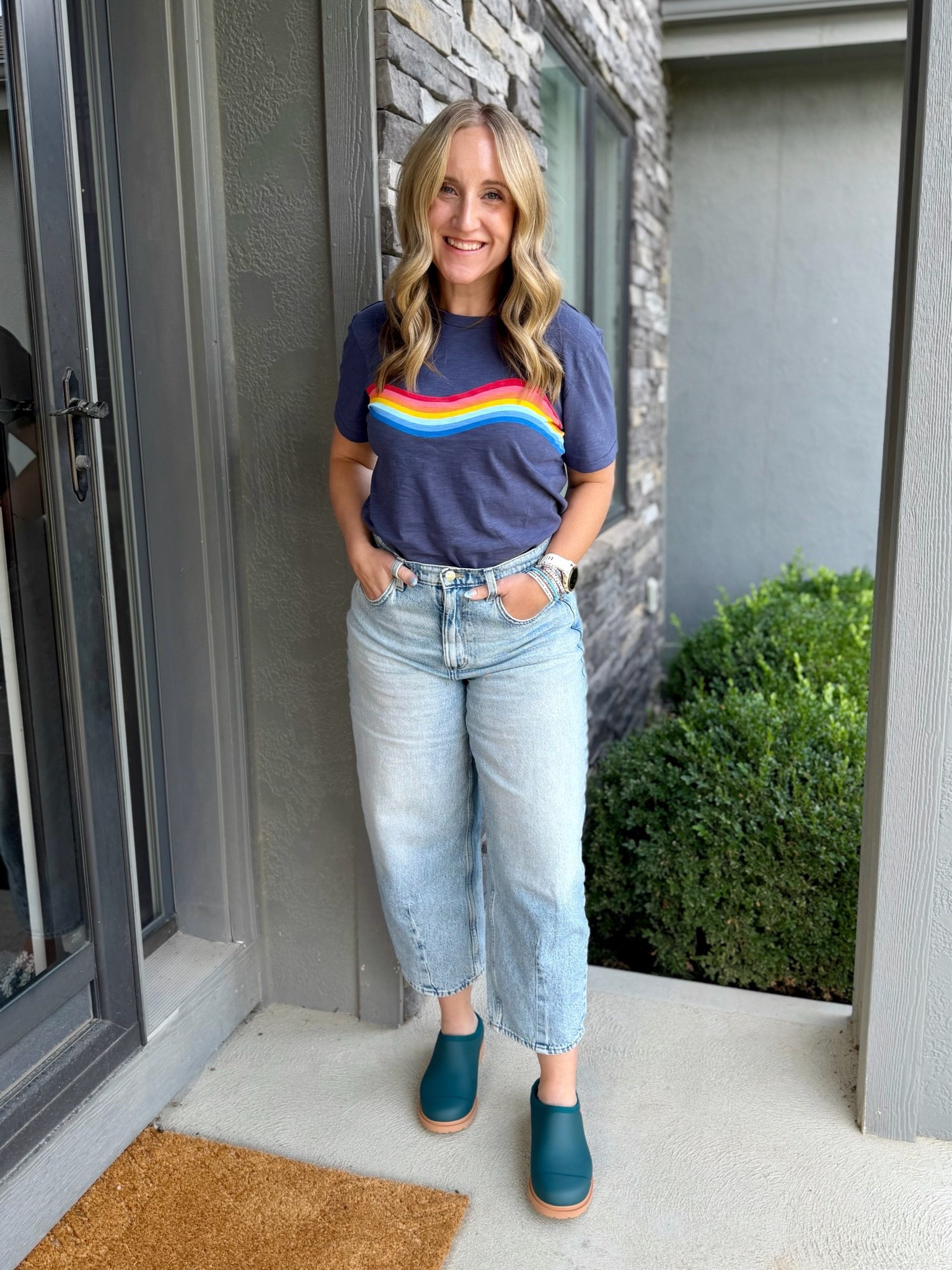 When the rainbow comes before the rain! Just preparing for the rest of the week with this cute tee and waterproof clogs! New to Merry People and LOVE already!
Tee - small
Jeans - size 10
Clogs - size 9 (sized up 1/2 size)

#LTKootd #LTKOver40 #LTKMidsize