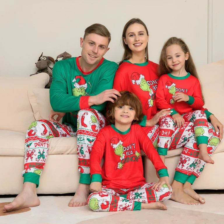 Christmas Grinch Pajamas For Family, Family Christmas Pajama Set, Family Matching Outfits, Red Gr... | Walmart (US)