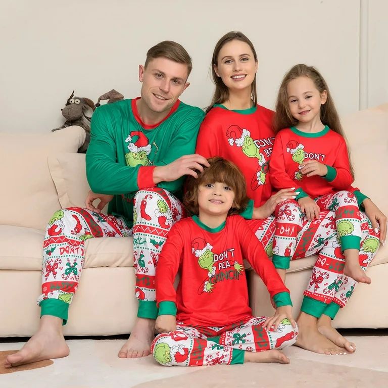 Christmas Grinch Pajamas For Family, Family Christmas Pajama Set, Family Matching Outfits, Red Gr... | Walmart (US)