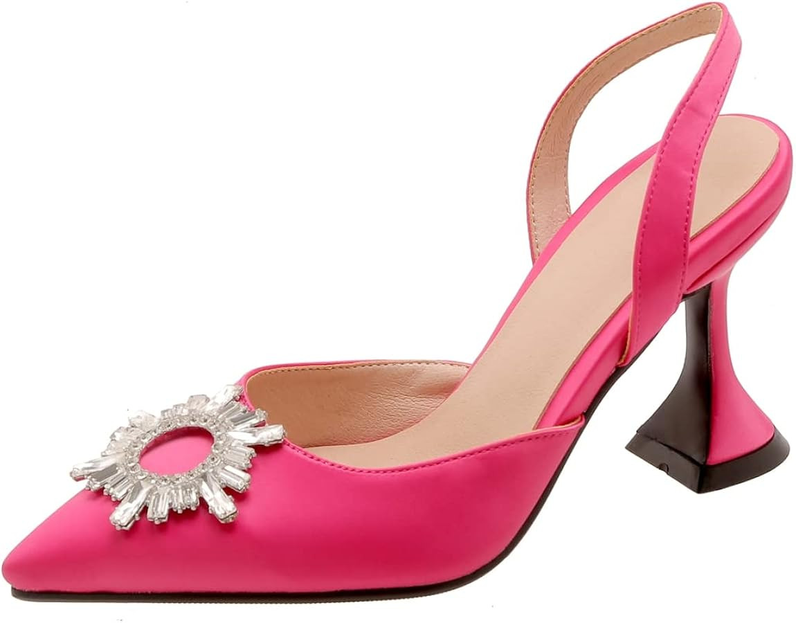 VOKLIN Women's Fashion Rhinestone Slingback Dress Pumps Pointed Toe Kitten Heels Wedding Party Sa... | Amazon (US)