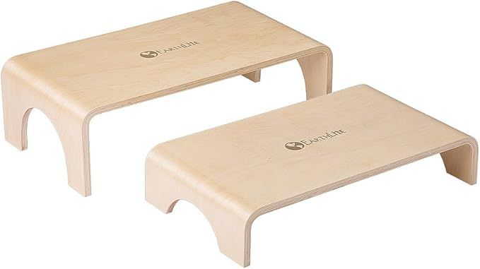 EARTHLITE Wooden Step Stool - Beautiful Finish, Large Surface, Strong & Stable Bed Step, Foot Sto... | Amazon (US)
