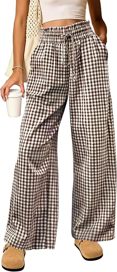 Women Cotton Gingham Striped Ruffle High Waist Pajama Pant Bottom | Amazon (US)