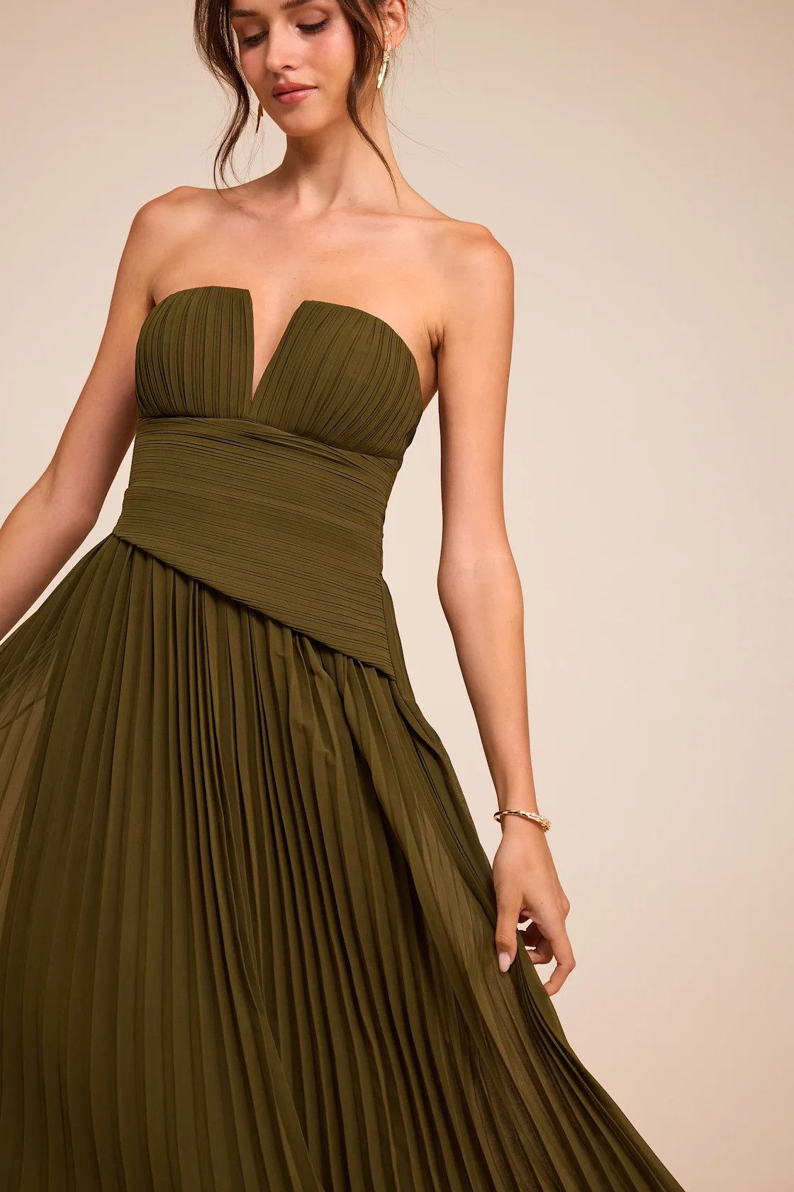 Zea Olive Green Pleated Drop Waist Maxi Dress | Lulus