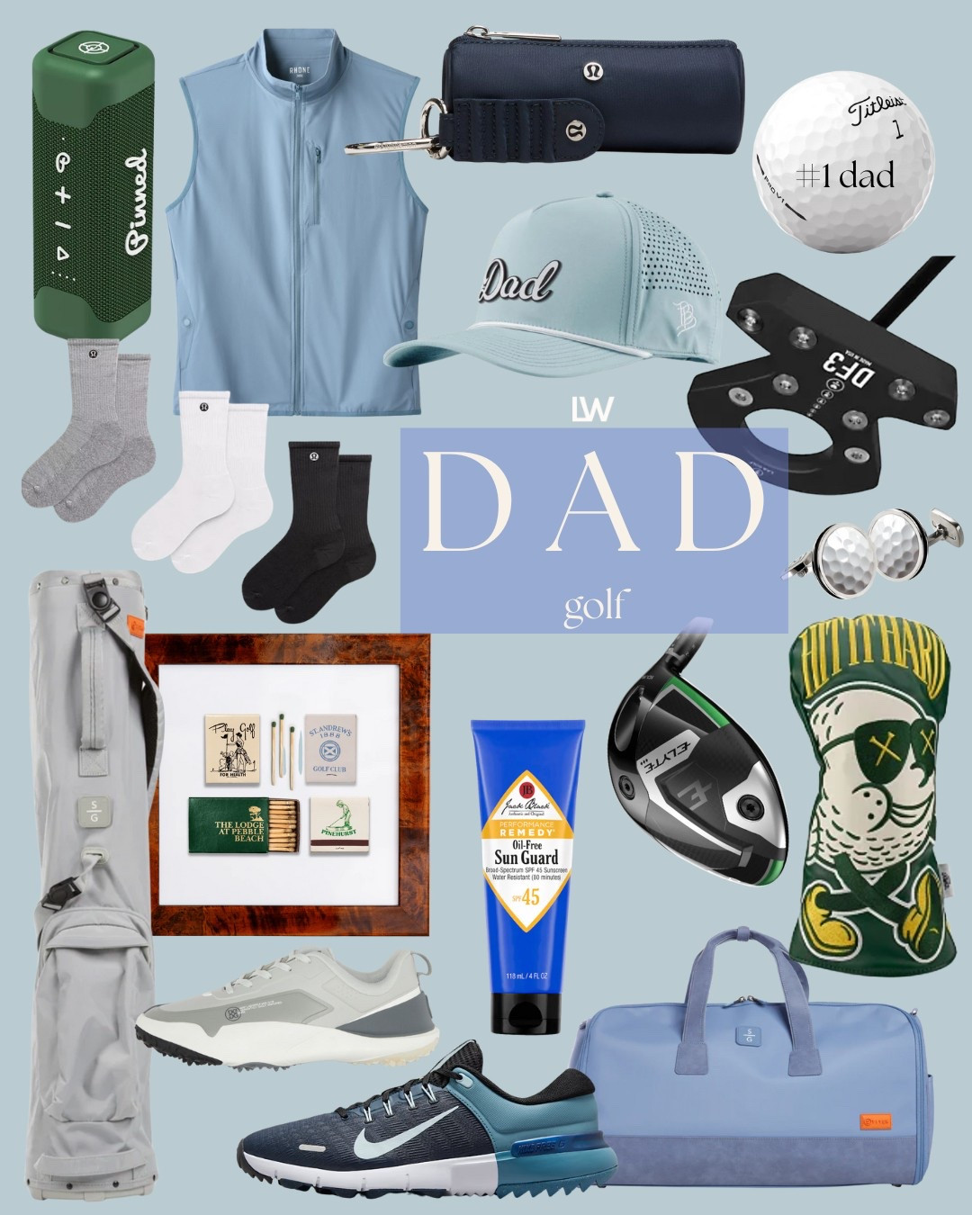 DAD 🩵 my husband is a huge golfer and he helped me pick all of these. Hottest putter and driver apparently :) fyi! And the GFore shoes and Stitch Golf are great brands you can’t really go wrong with :) 