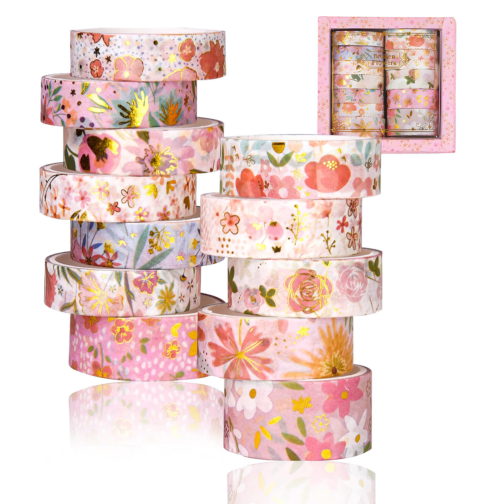 Washi Tape Set, Floral Washi Stickers, 12 Rolls Assorted Sizes, for Junk Journal Scrapbook Tape, ... | Amazon (US)