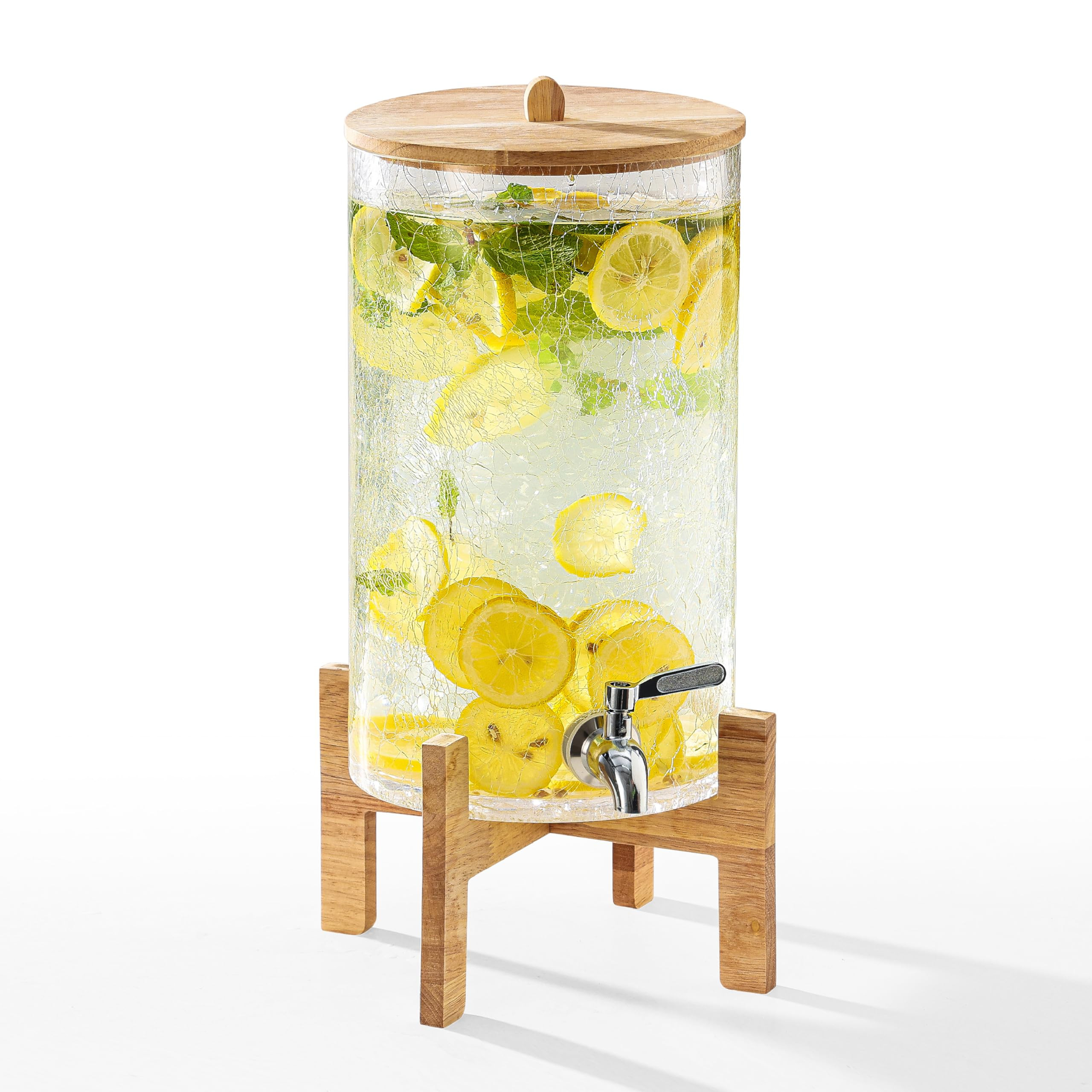 2 Gallon Glass Drink Dispenser with Stand, Beverage Dispenser with Wood Lid and Stainless Steel S... | Amazon (US)