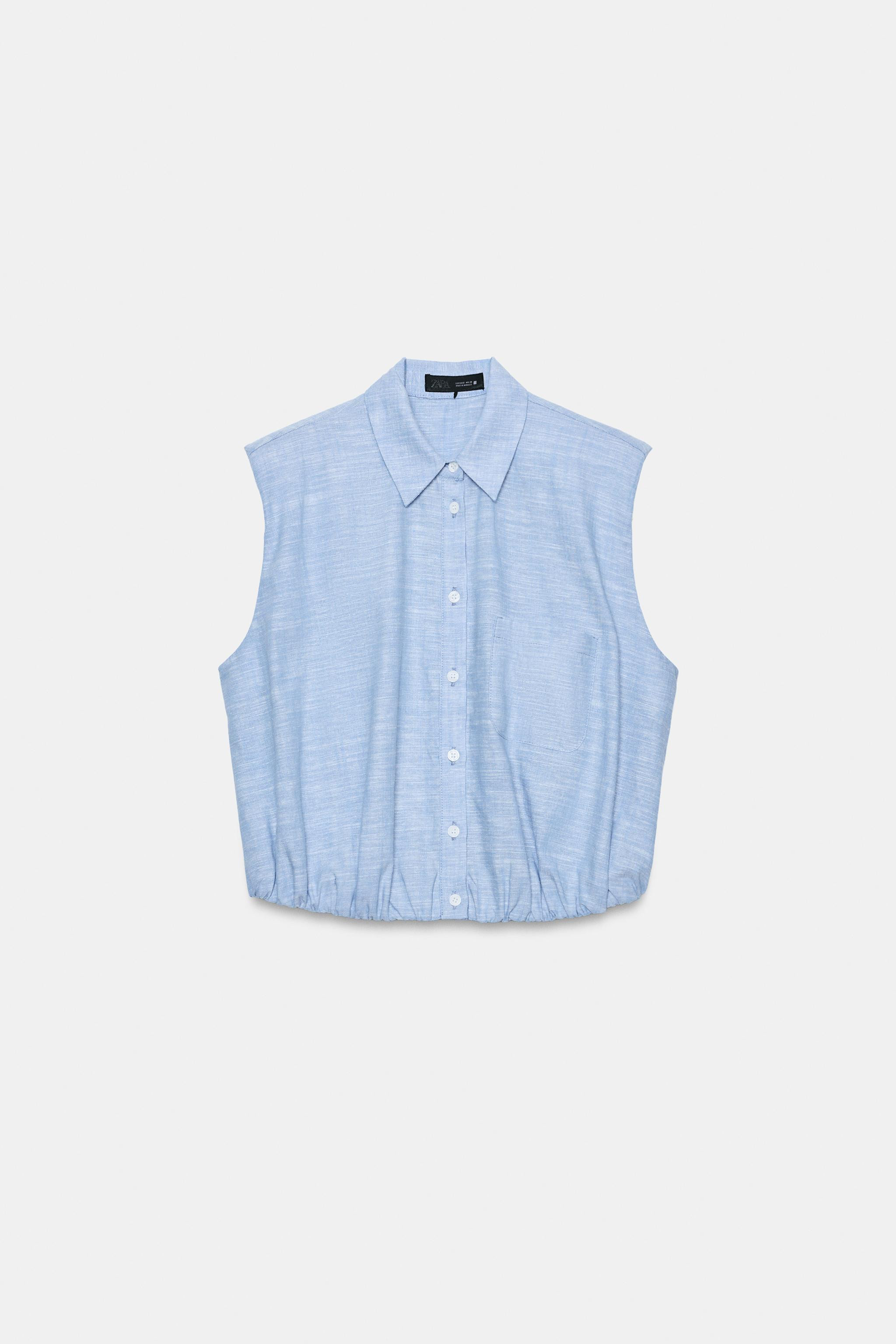 LINEN SHOULDER PAD PUFF TOP | Zara US