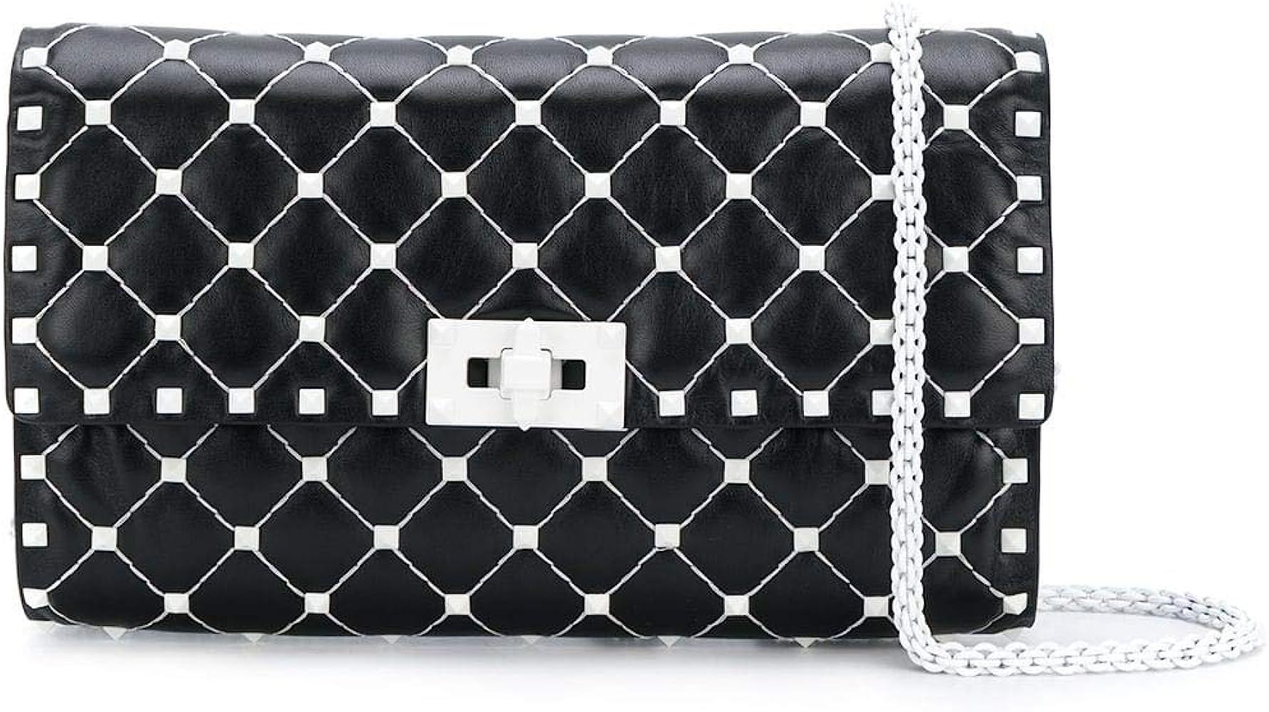 Valentino Black White Italy Rockstud Matelassé Leather Clutch Bag New | Amazon (US)