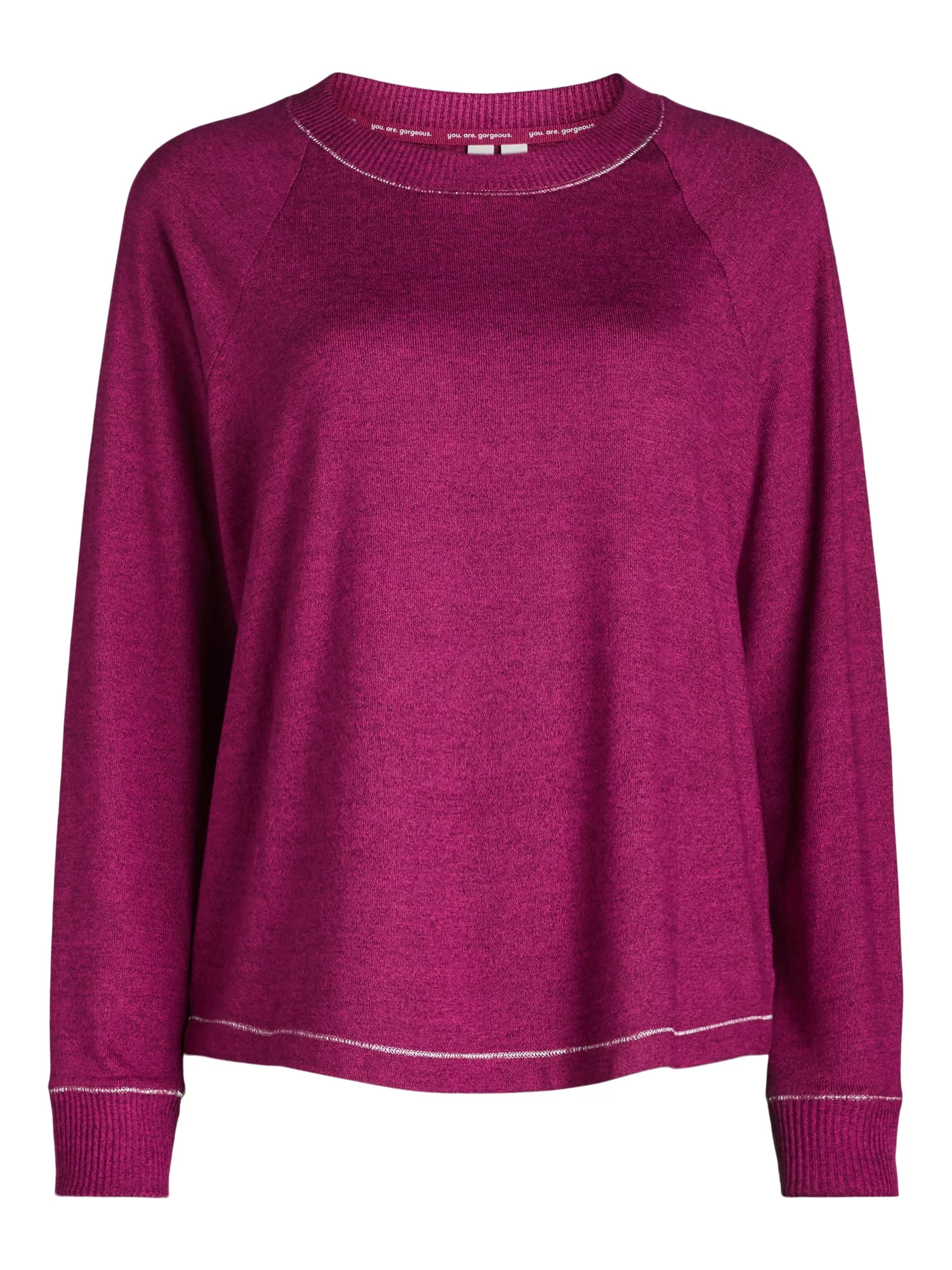 Joyspun Women’s Knit Long Sleeve Raglan Sleeve Sleepwear Top, Sizes XS-4X | Walmart (US)
