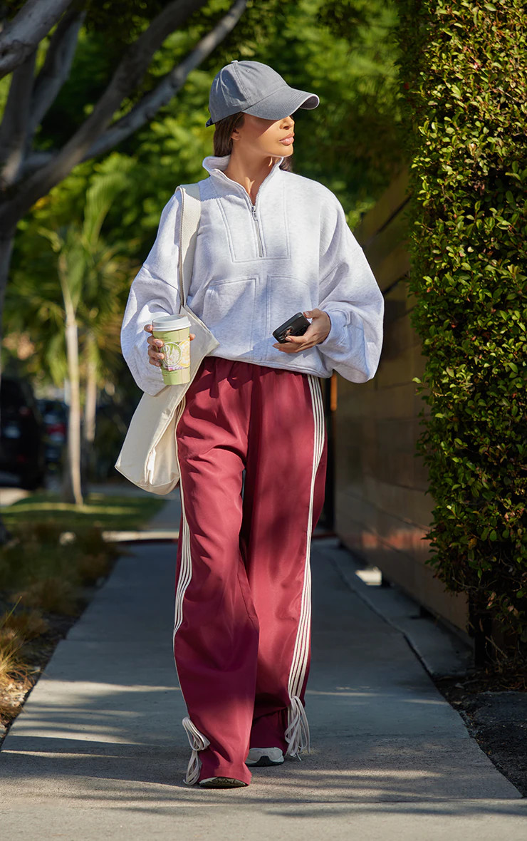 Burgundy Shell Bow Detail Track Pants | PrettyLittleThing US