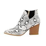 Womens Ankle Boots Slip on Cutout Pointed Toe Snakeskin Chunky Stacked Mid Heel Booties Western Boot | Amazon (US)