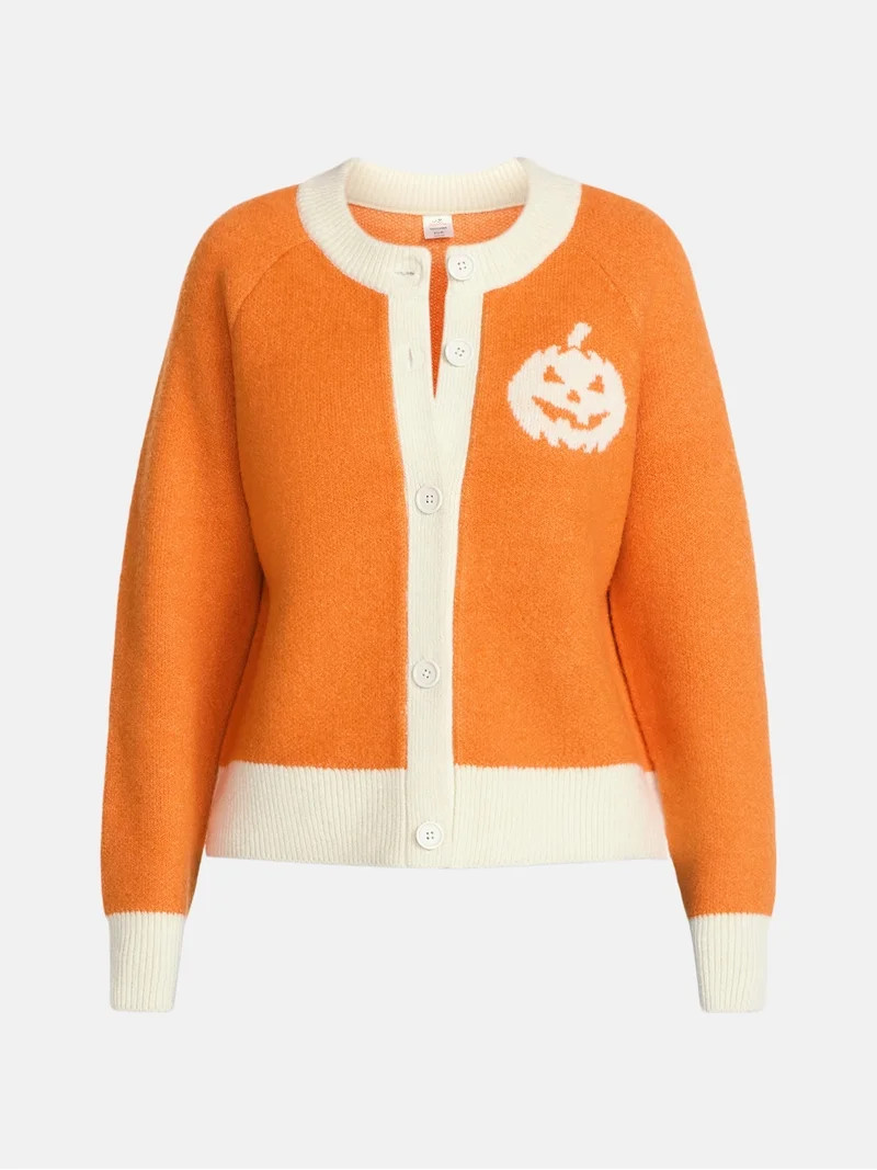 Women's Halloween Jack O Lantern Cardigan Sweater from Way to Celebrate, Sizes S-4X | Walmart (US)