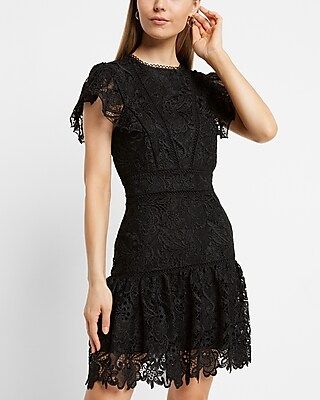 Lace Flutter Sleeve Mini Dress | Express