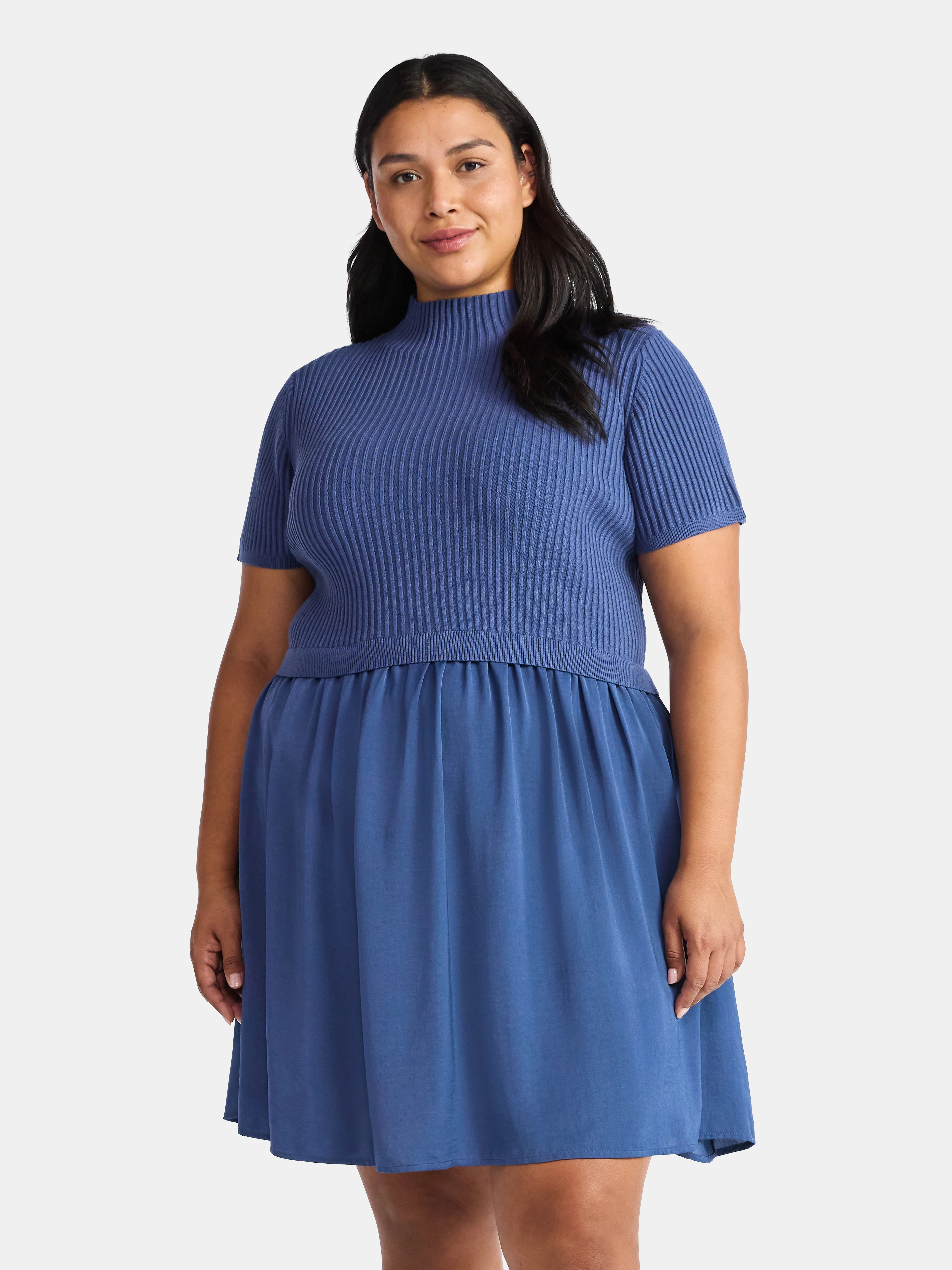 Terra & Sky Women's Plus Short Sleeve Mini Mixed Media Dress, Sizes 0X-5X | Walmart (US)