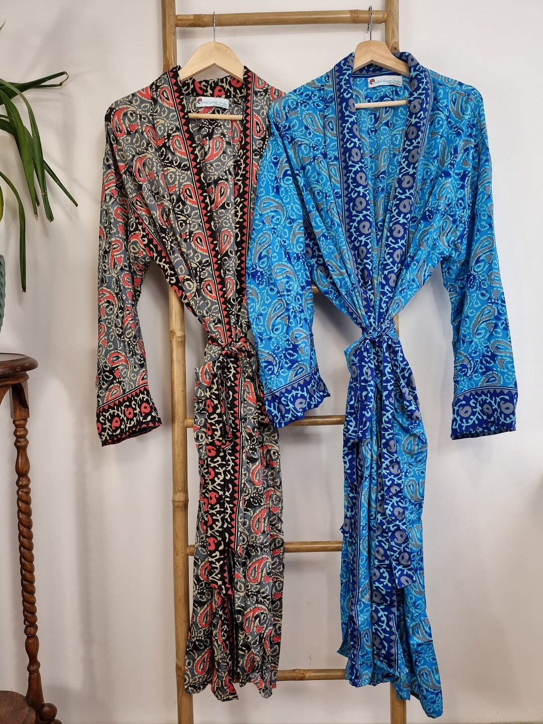 Men's Silk Boho Kimonos Man House Beach Artist Robe- Navy Bright Blue Oceanic Sky Paisley Mughal ... | Etsy (US)