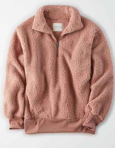 AE Fuzzy Sherpa Quarter Zip Sweatshirt | American Eagle Outfitters (US & CA)