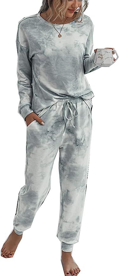 Womens Pajamas Set Tie Dye Long Tops and Pant PJ Sets Nightwear Sleepwear Loungewear | Amazon (US)