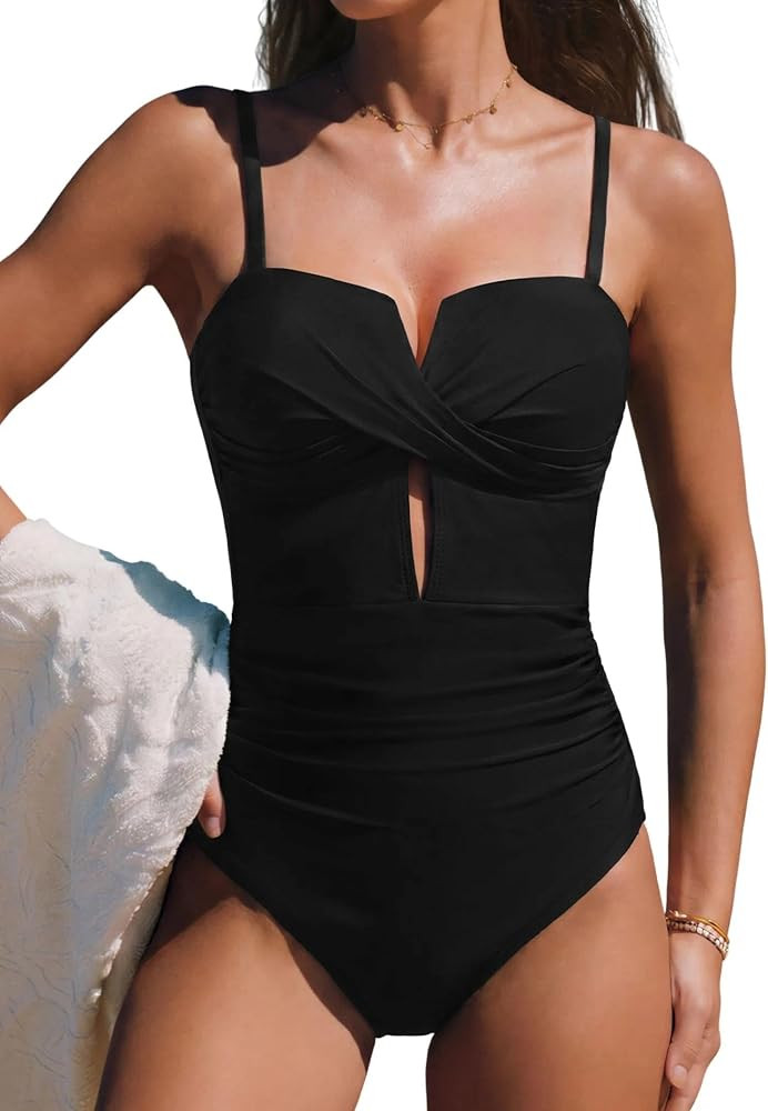 popvil One Piece Swimsuit for Women Tummy Control Black Swimwear | Amazon (US)