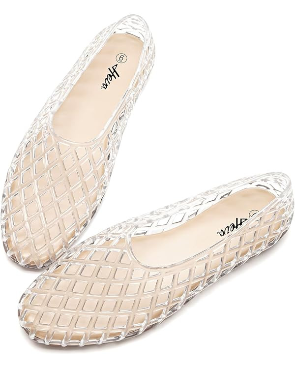 HEVA Women's Jelly Mesh Flats Breathable Clear Hollow Shoes Summer Beach Jellies Ballet Sandals | Amazon (US)
