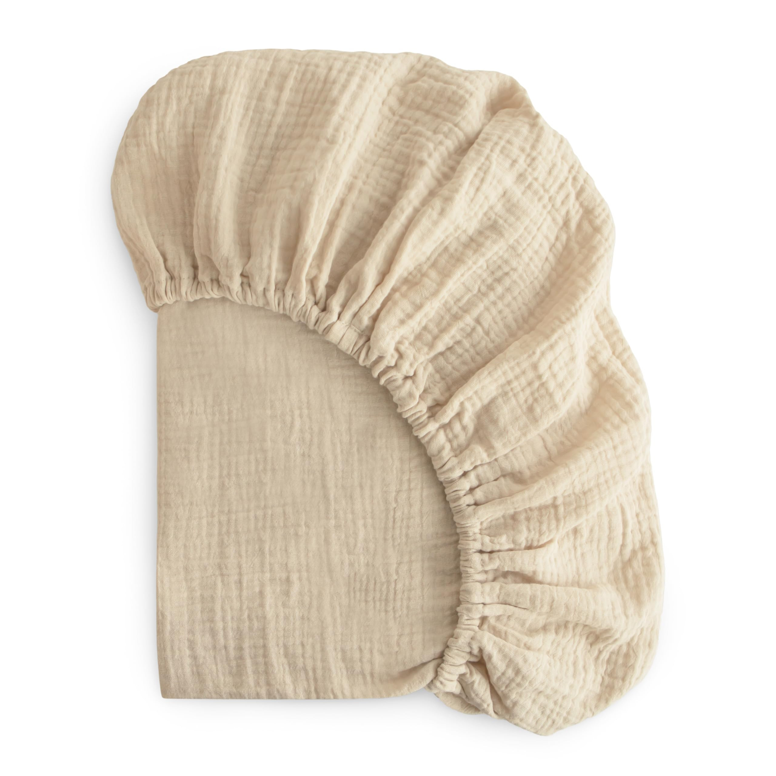 mushie Extra Soft Muslin Fitted Crib Sheet | 192 Thread Count | 28"x 52" (Natural Stripe) | Amazon (US)