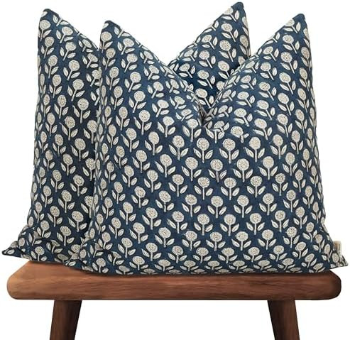 Hand-Block Printed, Artisan-Made Neutral Accent Throw Pillow Covers- 100% Cotton Cushion for Sofa... | Amazon (US)