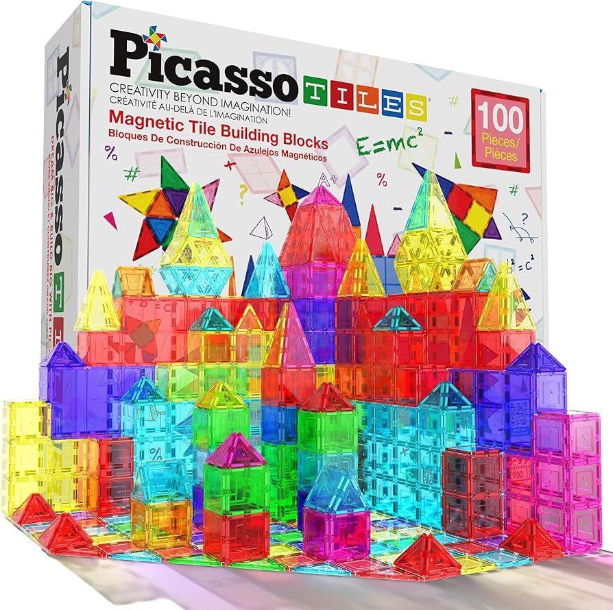 PicassoTiles 100 Piece Set 100pcs Magnet Building Tiles Clear Magnetic 3D Blocks Construction Pla... | Amazon (US)