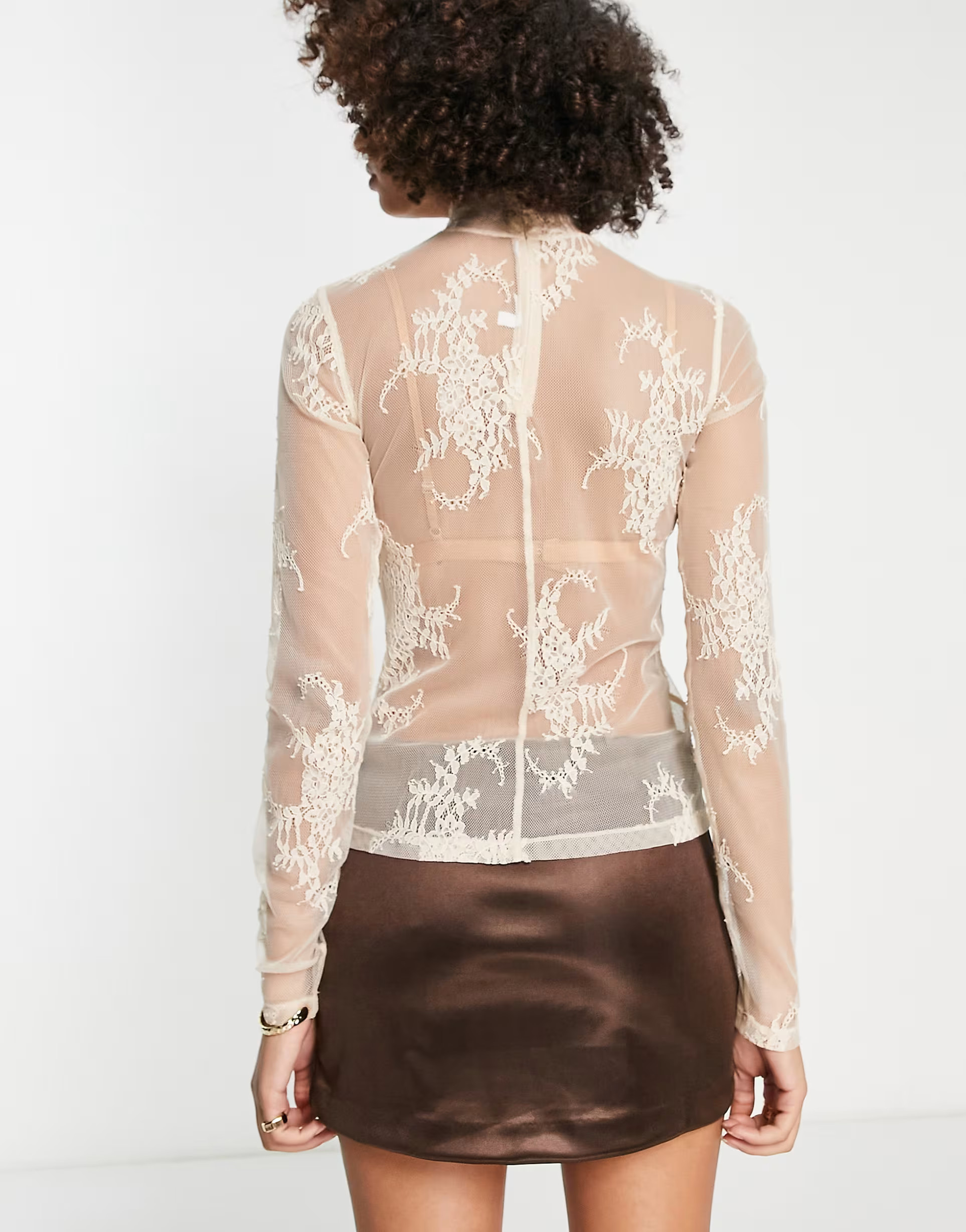 & Other Stories sheer lace high neck top in beige | ASOS (Global)