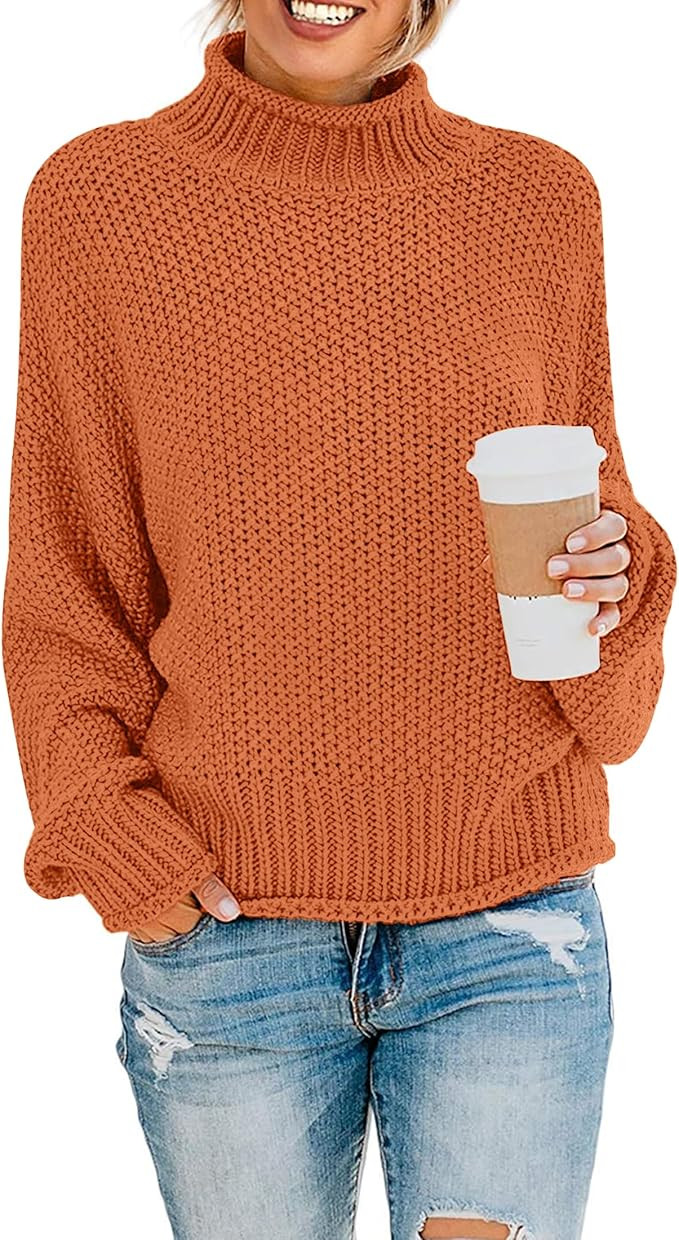 ZESICA Women's 2023 Turtleneck Batwing Sleeve Loose Oversized Chunky Knitted Pullover Sweater Jum... | Amazon (US)