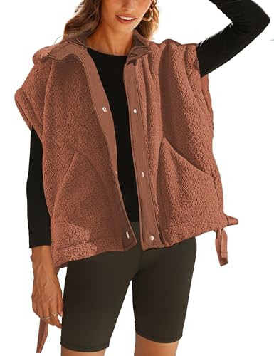 TAQCUX Sherpa Jacket for Women Casual Fleece Vest Oversized Sleeveless Outwear Warm Button Down Gilet with Pockets(Rust-S) | Amazon (US)