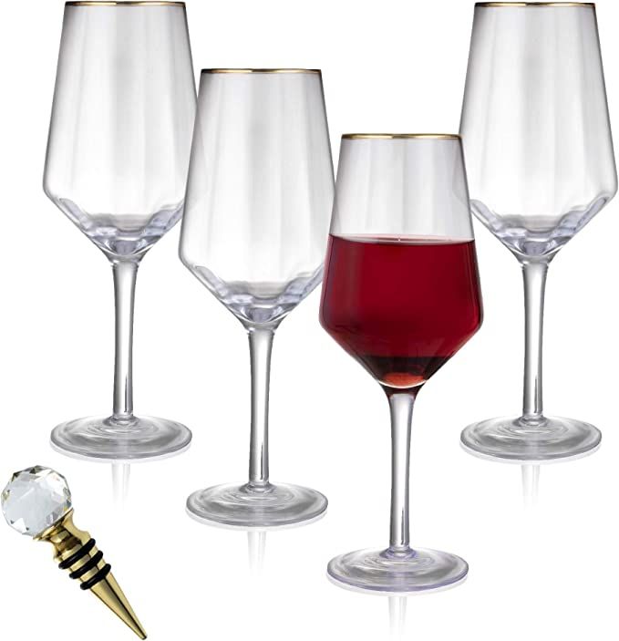 Hand Blown 15.5 Oz Wine Glasses - 24K Gold-Rim - Set of 4 Classic Crystal White & Red Wine Glass ... | Amazon (US)