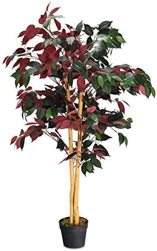 Goplus 4FT Tall Artificial Ficus Tree, Greenery Fake Tree Faux Plant in Pot for Indoor Outdoor Ho... | Amazon (US)