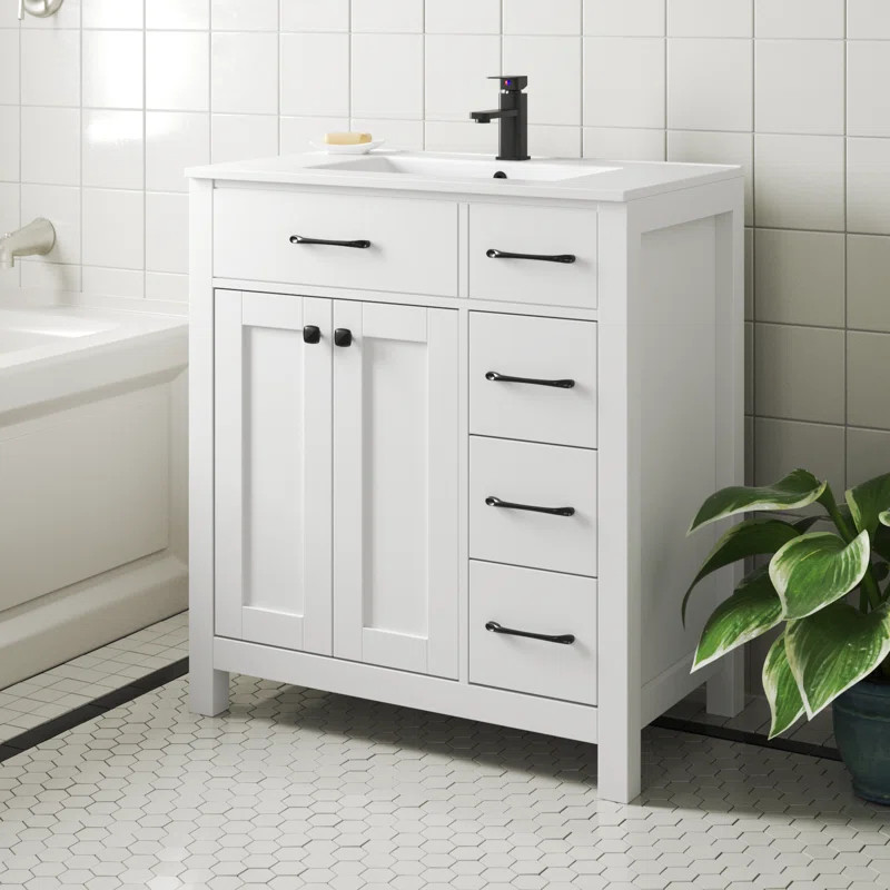Manrique 30" Single Bathroom Vanity with Ceramic Sink Top, Zinc Alloy Faucet, Painted Surface, So... | Wayfair North America