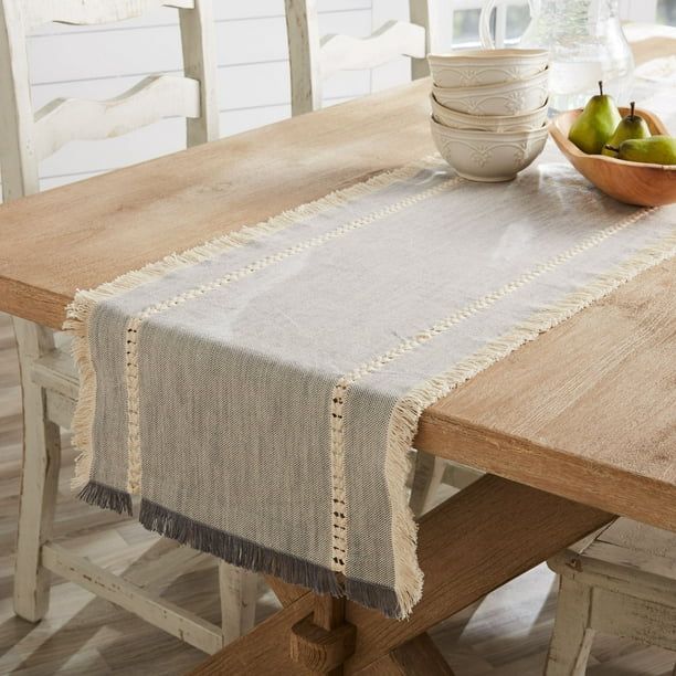 Better Homes & Gardens Table Runner, Woven Cotton Gray Fringe, 14" x 72" | Walmart (US)