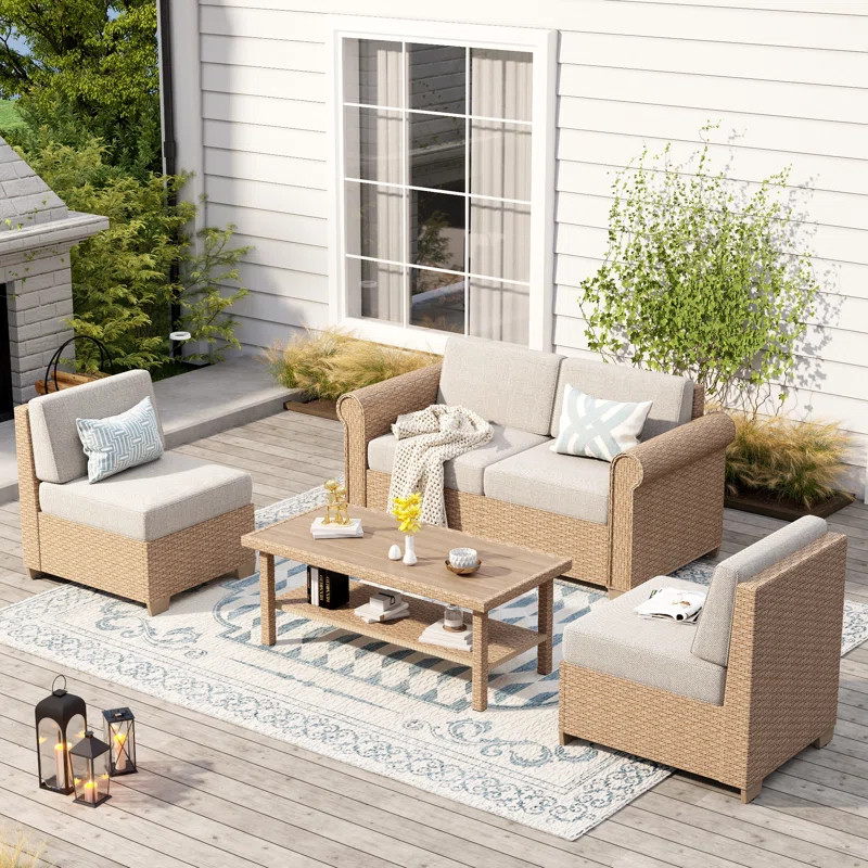 4-seat Outdoor Conversation Sofa Set With Rattan | Wayfair North America