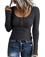 Kissfix Women's Long Sleeve Shirts Casual Fall Henley Top Button Down Blouses Basic Ribbed Knit T... | Amazon (US)