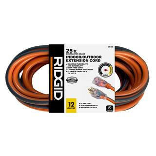 25 ft. 12/3 Heavy Duty Indoor/Outdoor Extension Cord with Lighted End, Orange/Grey | The Home Depot