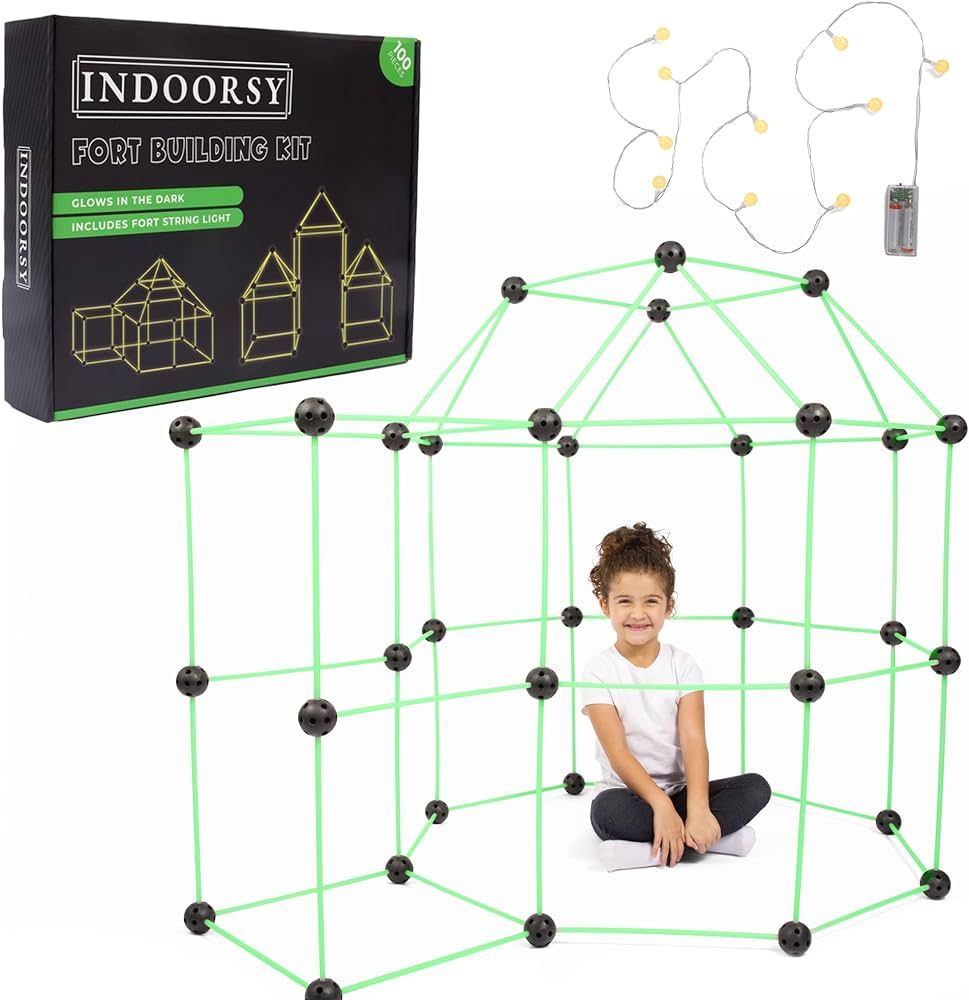INDOORSY Glow in The Dark Fort Building Kit - 100pc Tiny Home Kit for Kids Ages 4-8 - Storage Bag... | Amazon (US)
