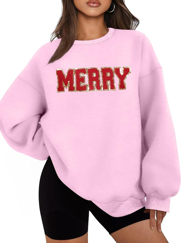 Christmas Sweatshirt for Women: Merry Sweatshirt Glitter Pach Merry Shirt Xmas Overzise Pullover ... | Amazon (US)