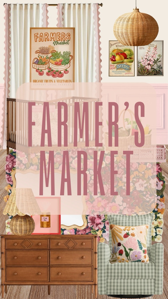 Farmer’s market nursery mood board 🍓🥕🌸
A cozy, cottagecore-inspired baby room with warm wood furniture, floral details, gingham accents, and soft textures. I linked everything to recreate this nursery, including renter-friendly options like a plug-in pendant and peel-and-stick wall decals ✨


#LTKHome #LTKBaby #LTKBump