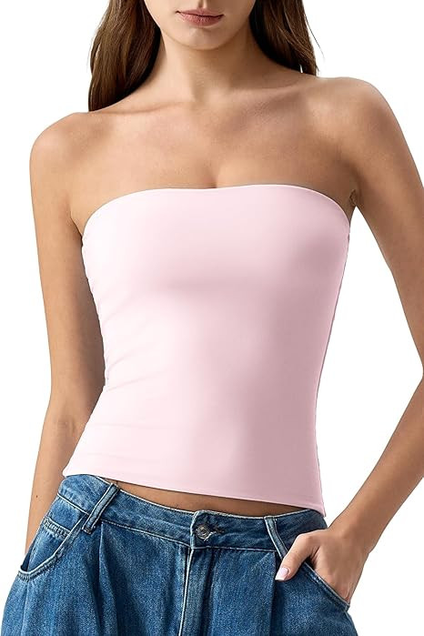 QINSEN Women's Tube Top Double Lined Strapless Bandeau Top Summer Slim Fit Going Out Tank Tops | Amazon (US)
