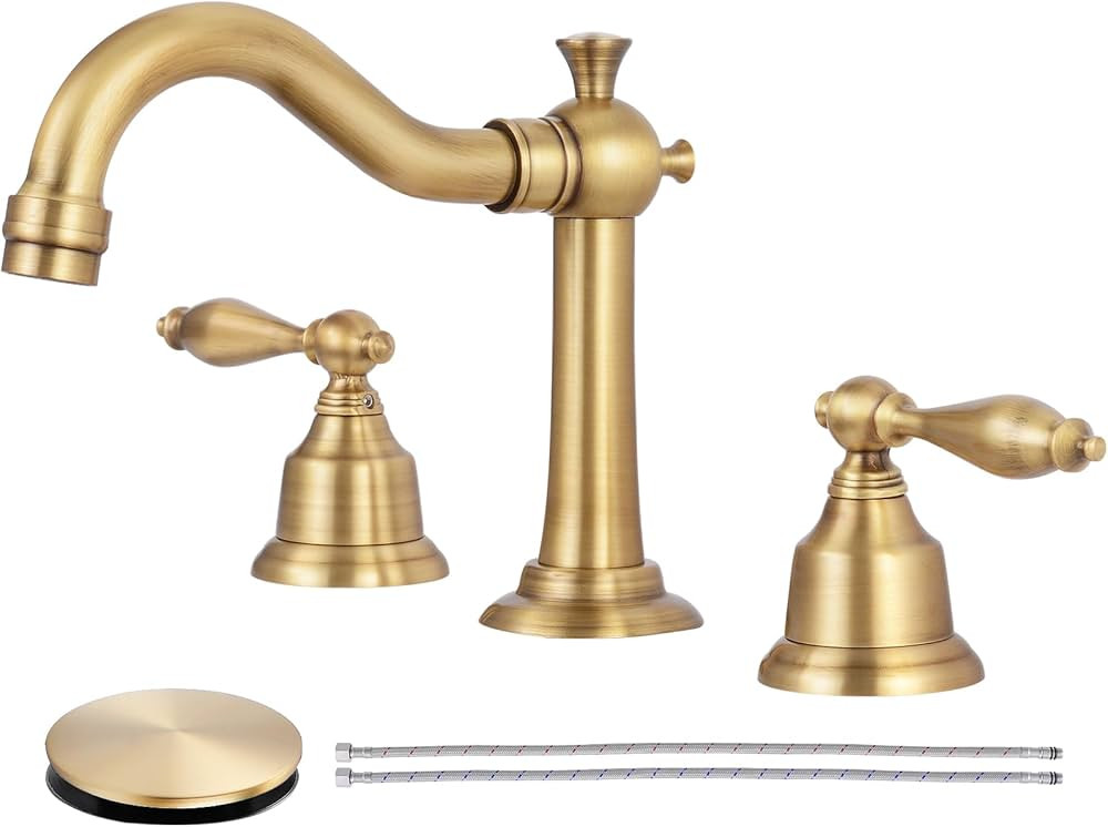 FGKQ Bathroom Sink Faucet 3 Hole 8 Inch Brushed Gold Antique Brass Bathroom Vanity Faucet 2 Handl... | Amazon (US)