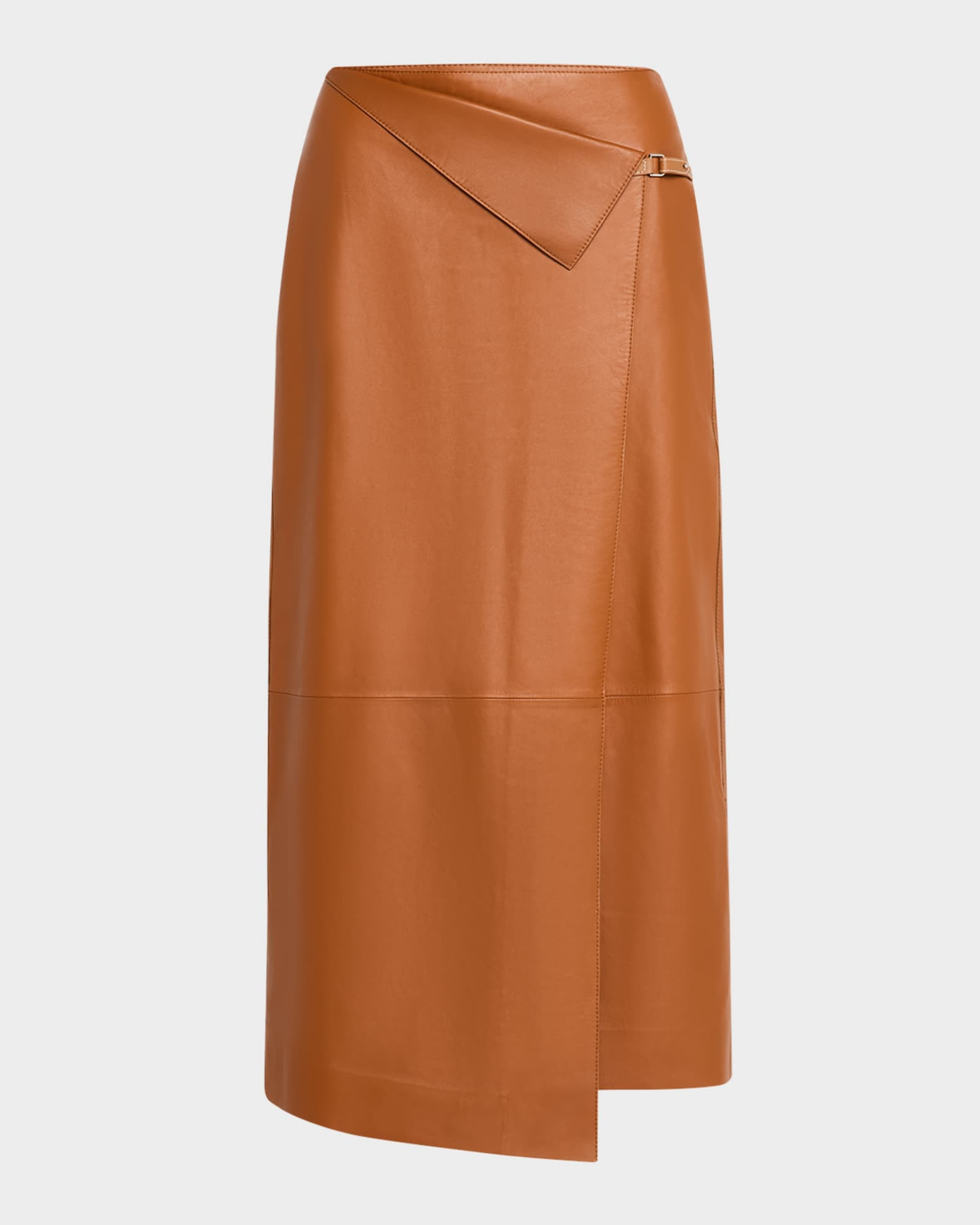 Lafayette 148 New York A-Line Faux Wrap Leather Midi Skirt | Neiman Marcus